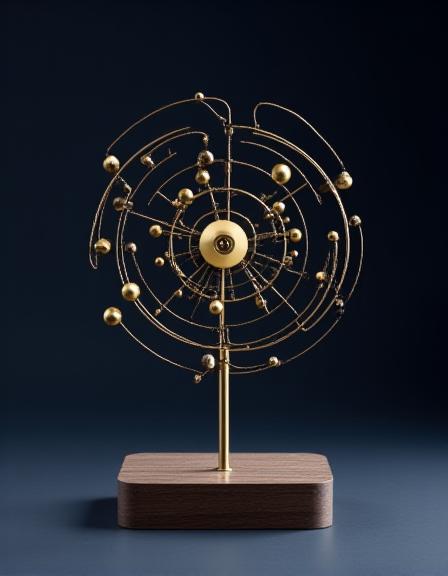 Modern kinetic desk sculpture with gold accents