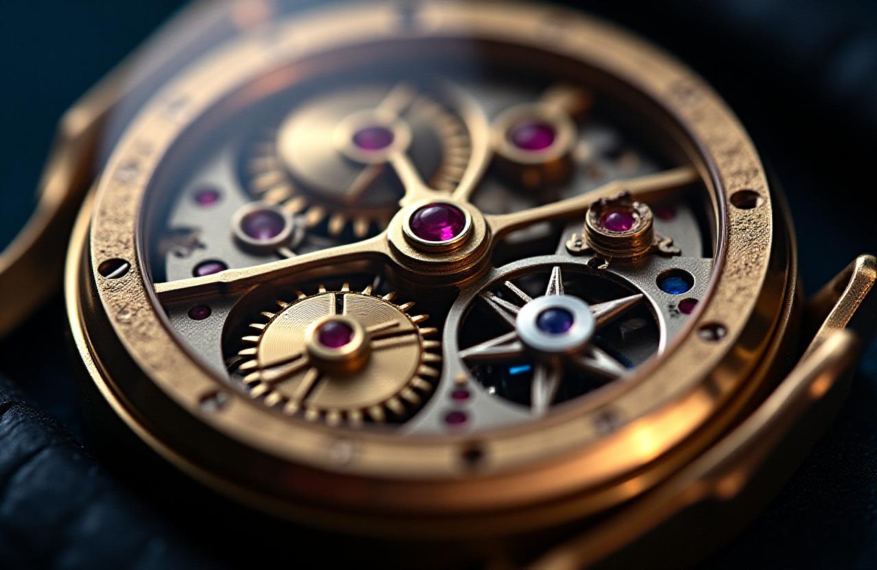 Intricate brass clockwork gears and escapement