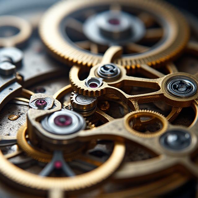Close up of intricate brass gear mechanism